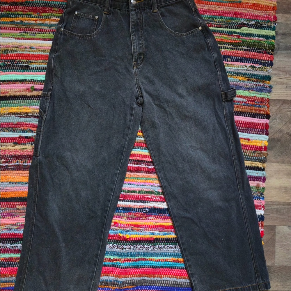 U jean y2k Men's faded black carpenter Denim Jeans 100% cotton 90s